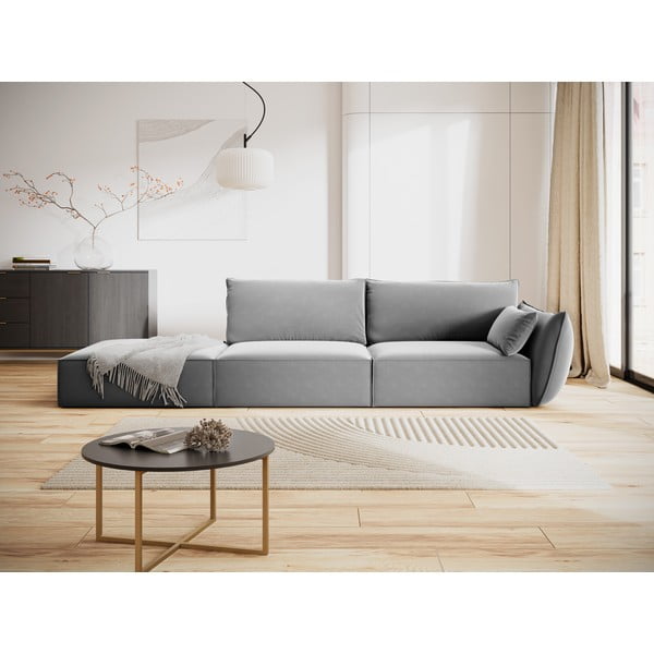 Canapea gri deschis cu tapițerie din catifea, cu colț pe partea dreaptă 264 cm Vanda – Mazzini Sofas-image-1