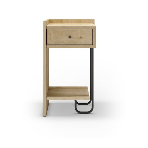 Noptieră în culoare naturală cu rafturi cu aspect de lemn de stejar Mercure – Marckeric