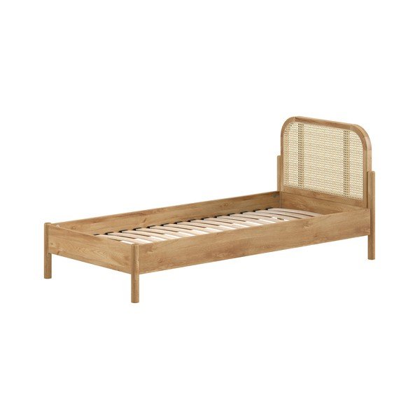 Pat în culoare naturală din lemn de stejar cu somieră 90x200 cm Olive Rotan – Vipack-image-2