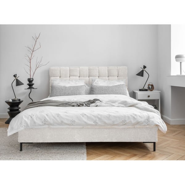 Pat matrimonial crem tapițat cu somieră 140x200 cm Eve – Miuform-image-1