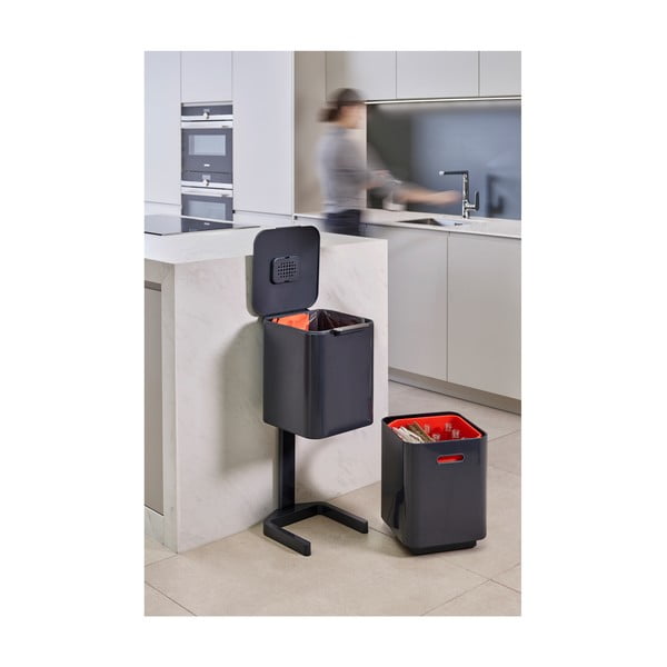 Coș de gunoi gri de reciclat din oțel 40 l Totem Compact – Joseph Joseph-image-4