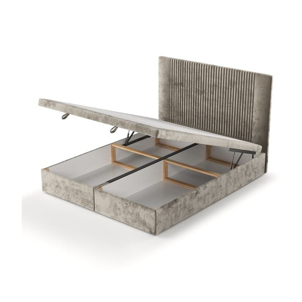 Pat matrimonial bej tapițat cu spațiu de depozitare 200x200 cm Mavel – Maison de Rêve-image-4