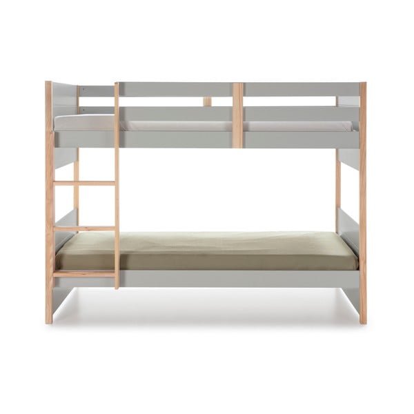 Pat supraetajat cu picioare din lemn de pin pentru copii Marckeric Kiara, gri, 90 x 190 cm-image-3