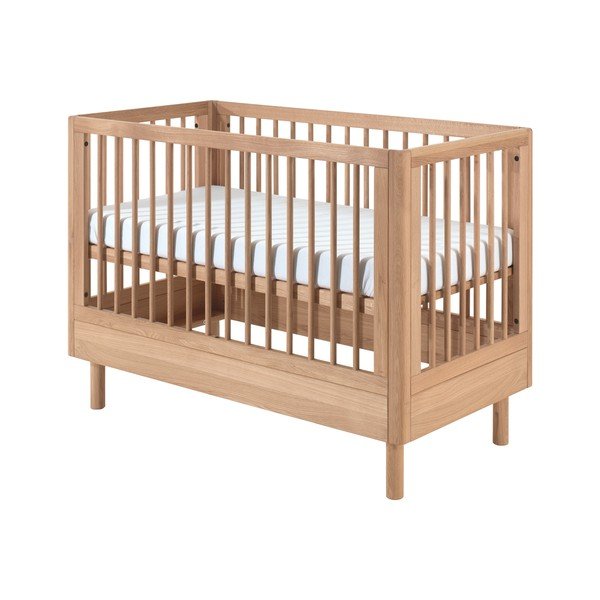 Pătuț în culoare naturală din lemn de stejar cu înălțime reglabilă 60x120 cm Forrest – Vipack