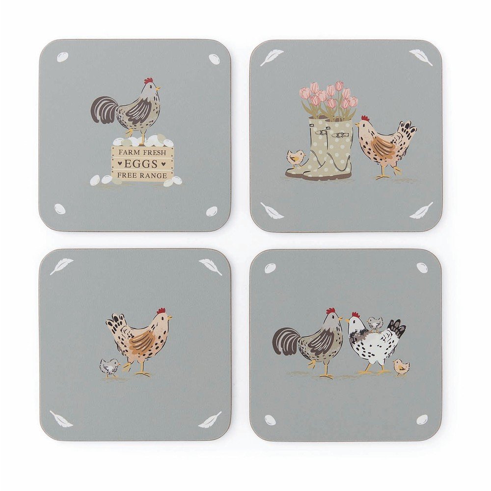Coasters gri 4 buc. din plută Hen House Lane – Cooksmart ®