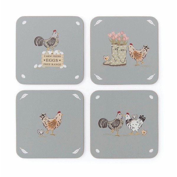 Coasters gri 4 buc. din plută Hen House Lane – Cooksmart ®