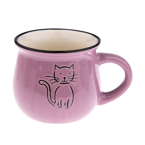 Cană din ceramică Dakls, volum 0,3 l, violet, model pisică