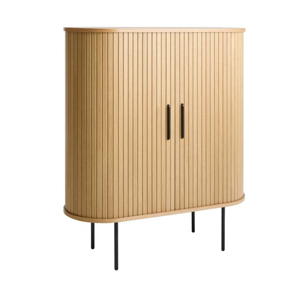 Dulap vinotecă în culoare naturală cu aspect de lemn de stejar cu ușă glisantă 100x118x40 cm Nola – Unique Furniture-image-1