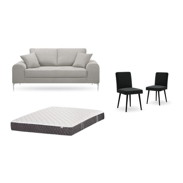 Set canapea gri, 2 scaune negre, o saltea 140 x 200 cm Home Essentials