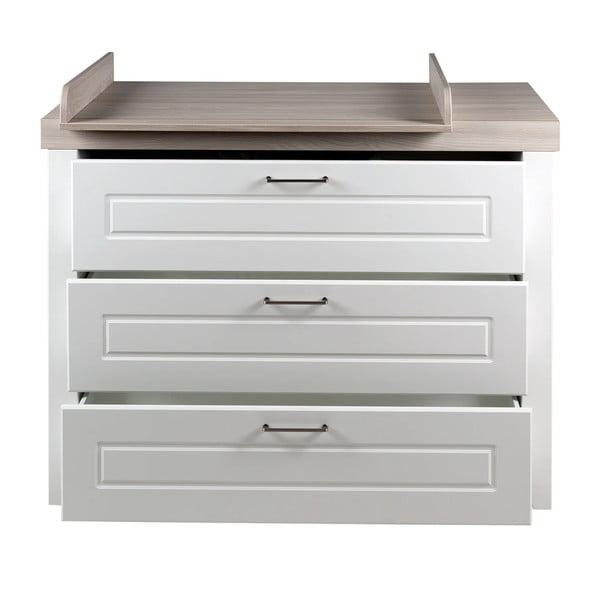 Comodă de copii albă joasă cu aspect de lemn de ulm cu masă de schimbat 120x98 cm Felicia – Roba-image-3