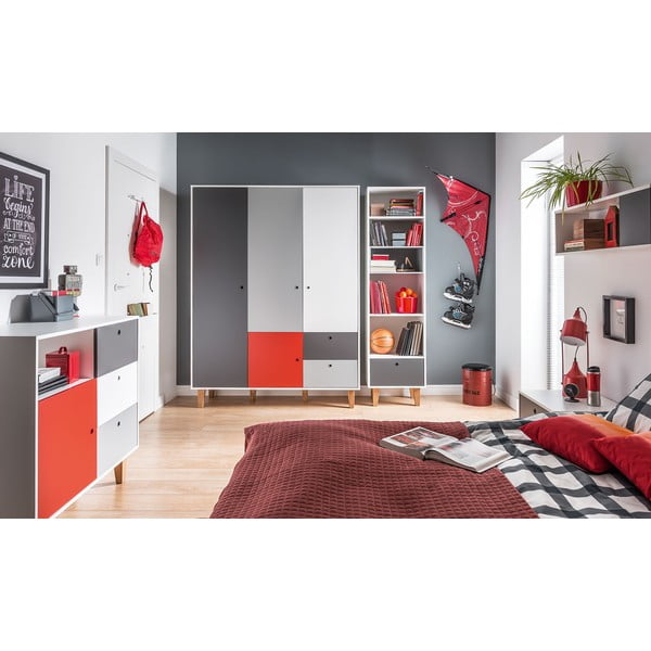 Comodă cu detalii roșii Vox Concept, gri alb-image-1