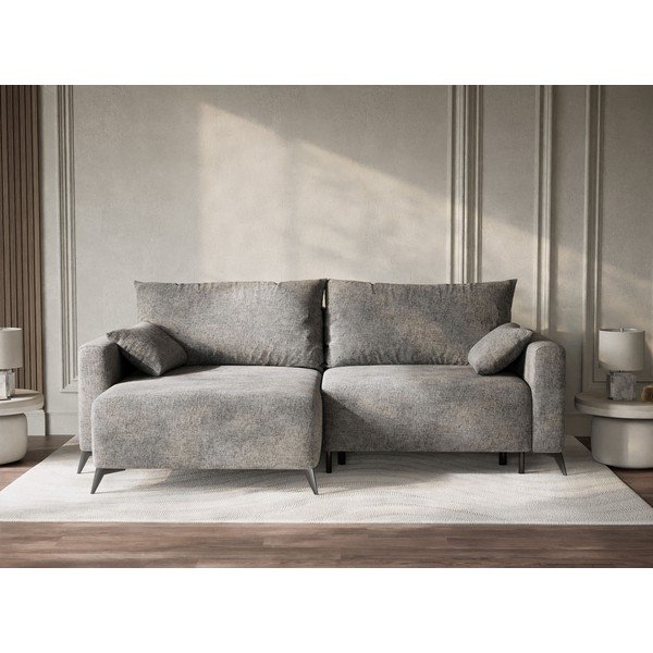 Colțar gri extensibil/cu spațiu de depozitare cu tapițerie din chenille (cu colț pe partea stângă/cu șezlong) Leon – Maison de Rêve-image-1