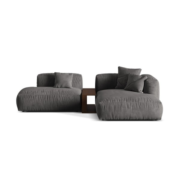 Colțar modular gri cu tapițerie din catifea (cu colț pe partea dreaptă/cu șezlong) Martina – Micadoni