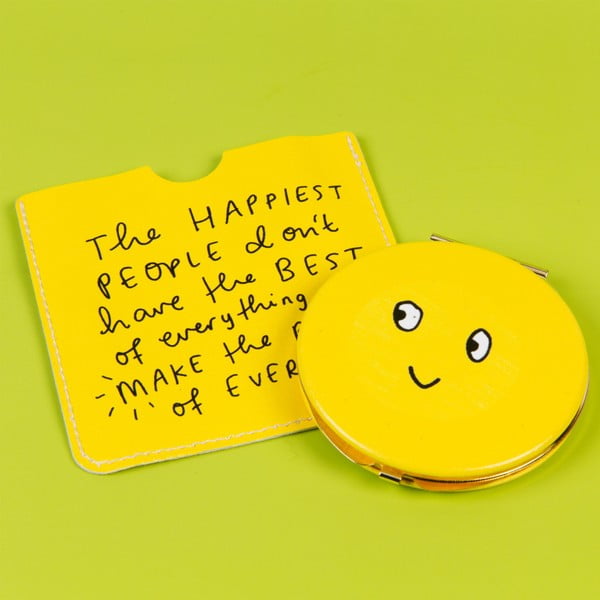 Oglindă de buzunar cu husă Happy News Smiley Face, galben
