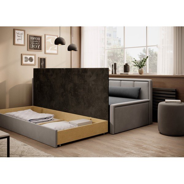 Canapea gri extensibilă/cu spațiu de depozitare cu tapițerie din chenille 214 cm Fulgeo – ELTAP-image-4
