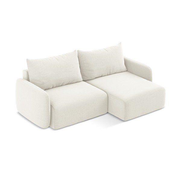 Colțar crem extensibil/cu spațiu de depozitare cu tapițerie din catifea (cu colț pe partea dreaptă/cu șezlong) Kalena – Makamii-image-3