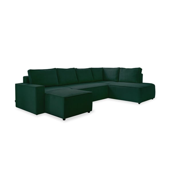 Colțar verde închis extensibil cu tapițerie din catifea reiată  (cu colț pe partea dreaptă/în formă de "U") Brave Dave – Miuform