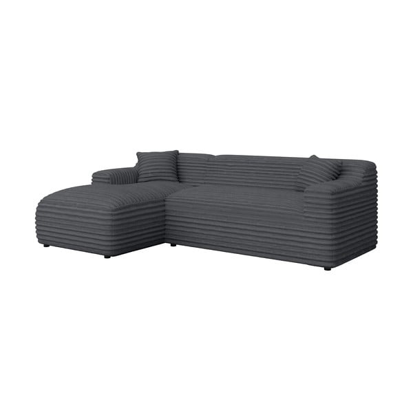 Colțar gri închis cu tapițerie din catifea reiată  (cu colț pe partea stângă, cu șezlong) Martin – Ropez-image-2