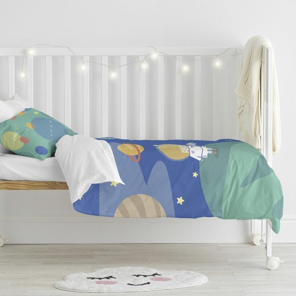 Lenjerie de pat din amestec de bumbac pentru copii Happynois Astronaut, 115 x 145 cm-image-1