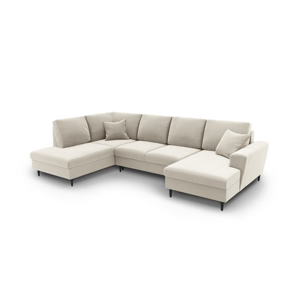 Colțar bej extensibil, cu spațiu de depozitare cu tapițerie din catifea (cu colț pe partea stângă-în formă de "U") Kyoto – Cosmopolitan Design-image-1