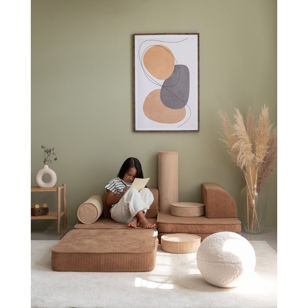 Canapea pentru copii maro cu tapițerie din catifea reiată  132 cm Settee – Wigiwama-image-1