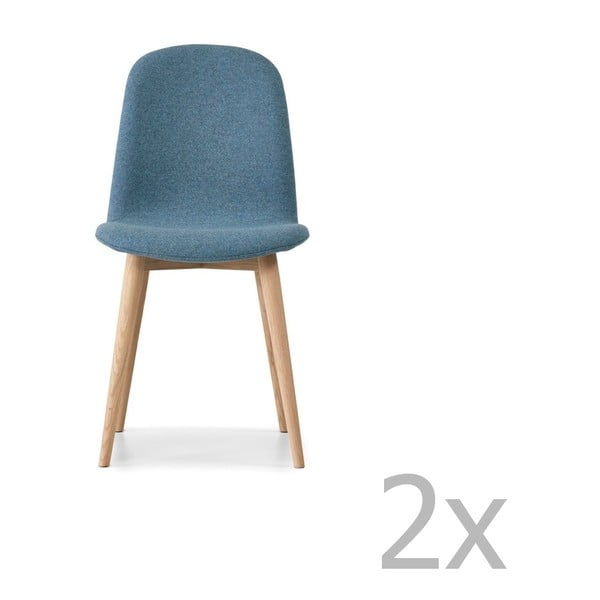Set 2 scaune cu picioare din lemn masiv de stejar WOOD AND VISION Basic, albastru
