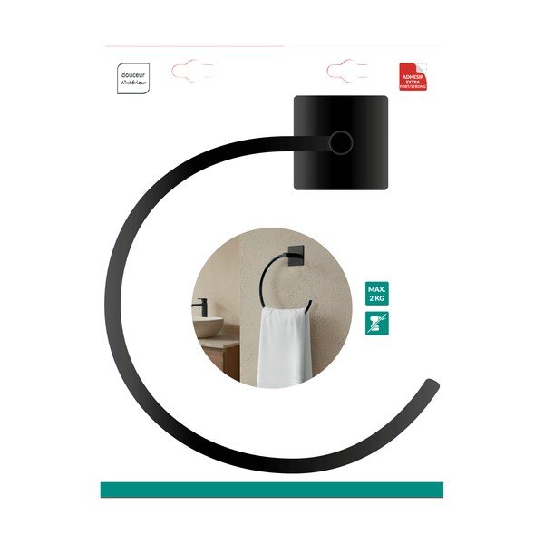 Suport pentru prosoape negru mat autoadeziv din metal Fixeo – douceur d'intérieur-image-1