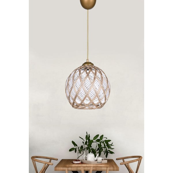 Lustră albă/bej cu abajur textil ø 22 cm – Opviq lights-image-1