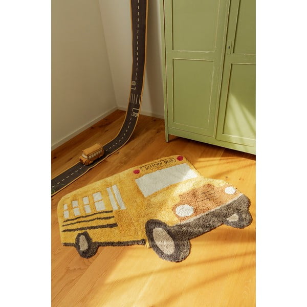 Covor pentru copii galben ocru lavabil, țesut manual din bumbac 90x130 cm School Bus – Lorena Canals-image-2