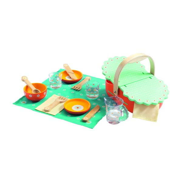 Coș picnic cu accesorii din lemn pentru copii Djeco