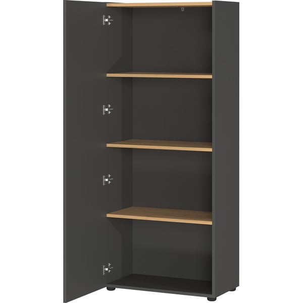 Bibliotecă gri antracit cu aspect de lemn de stejar 61x145x34 cm Adrano – Germania-image-3