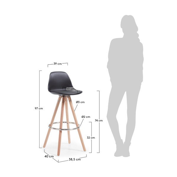 Set 2 scaune bar La Forma Stag, negru-image-1