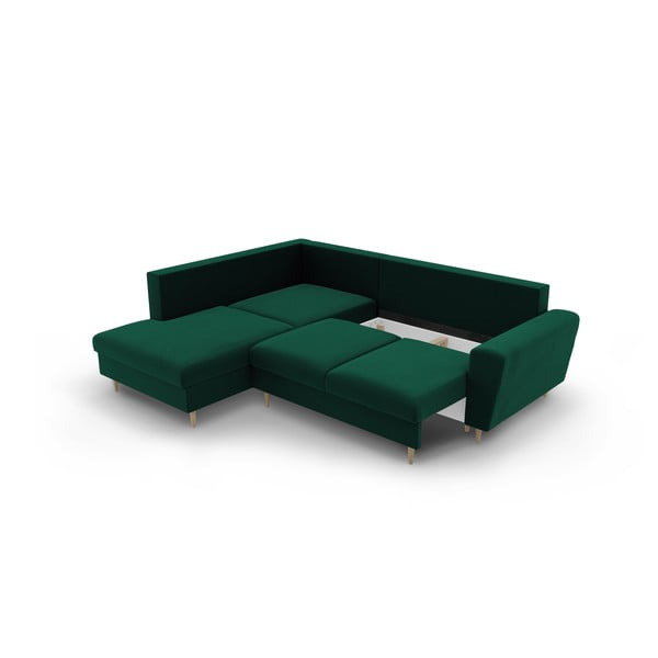 Colțar verde extensibil, cu spațiu de depozitare cu tapițerie din catifea (cu colț pe partea stângă-în formă de ”L”) Kyoto – Cosmopolitan Design-image-3