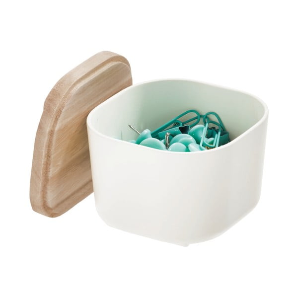 Cutie depozitare cu capac din lemn paulownia iDesign Eco, 9 x 9 cm, alb-image-2