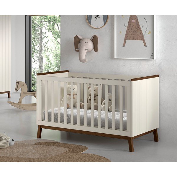 Pătuț bej din lemn de pin cu latură detașabilă/cu înălțime reglabilă 70x140 cm Sezane – Vipack-image-1