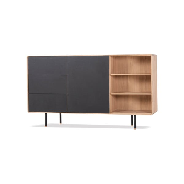 Comodă neagră/în culoare naturală joasă din lemn de stejar 176x100 cm Fina – Gazzda-image-2