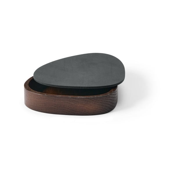 Cutie de depozitare gri antracit-maro din lemn și din piele ecologică cu capac, decorativă 14x12,5x3,5 cm Curve Nupo – LIND DNA-image-1