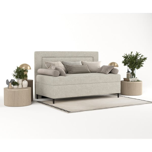 Pat gri/bej tapițat 100x200 cm Alba – Maison de Rêve-image-2