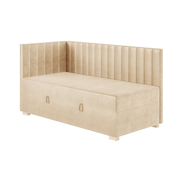 Pat pentru copii  bej pe colț cu spațiu de depozitare cu saltea 90x200 cm Snugi – Ghado-image-3
