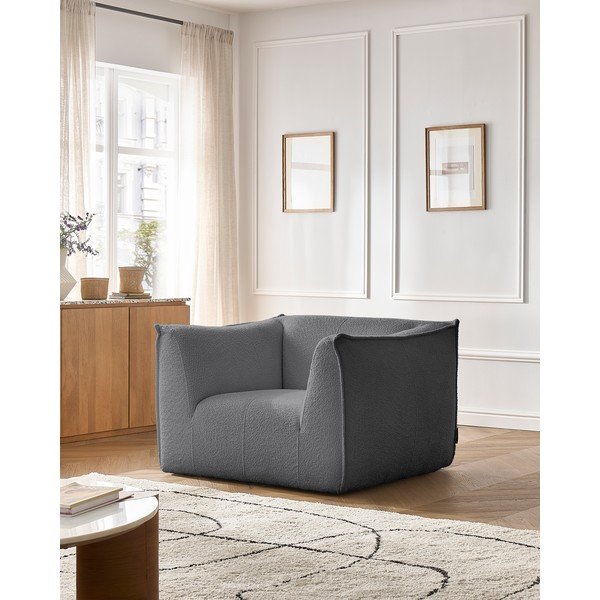 Fotoliu gri închis cu tapițerie din țesătură bouclé Giorgia – Bobochic Paris-image-1