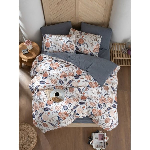 Lenjerie de pat gri/bej pentru pat dublu/extinsă cu cearceaf inclus/cu 4 piese 200x220 cm Floral – Mila Home