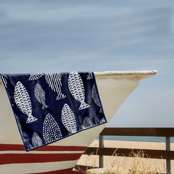Prosop de plajă albastru închis 90x180 cm Fish – DecoKing-image-1