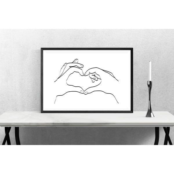Poster Blue-Shaker Line Drawing Love Hand Sign, 30 x 40 cm