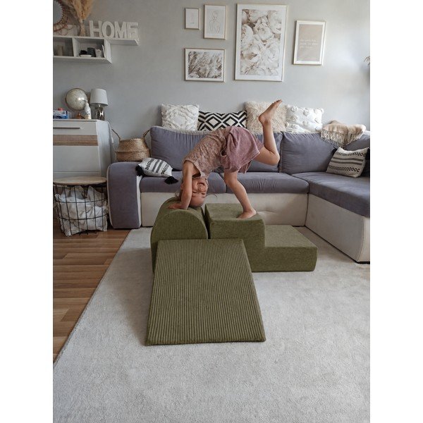 Teren de joacă din spumă kaki 3 buc. din catifea reiată înălțime 30 cm 45x143 cm – Meowbaby-image-1