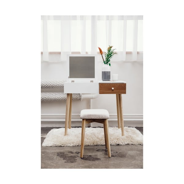 Masă de toaletă cu oglindă, cutie de bijuterii și scaun Bonami Essential Beauty, alb-image-1