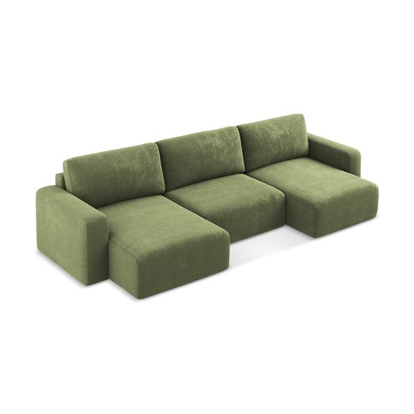 Colțar verde extensibil/cu spațiu de depozitare cu tapițerie din chenille (în formă de "U") Kona – Makamii-image-3