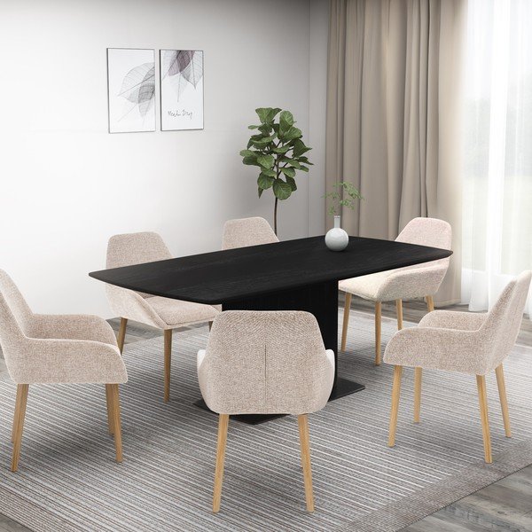 Scaune de dining bej cu cotiere 2 buc. din material textil Carlton – Støraa-image-2
