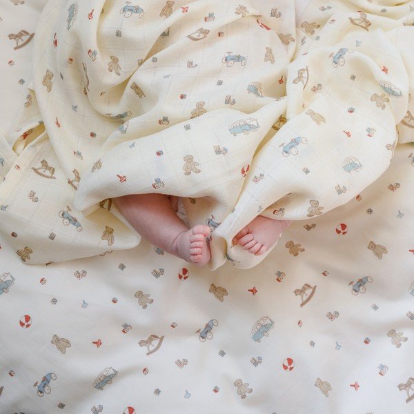 Lenjerie de pat pentru copii galben-deschis din bumbac organic pentru pătuț 100x140 cm Vintage Toys – Cam Cam Copenhagen-image-2