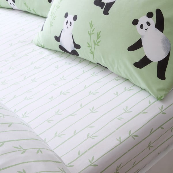 Cearceaf pentru copii alb pentru pat dublu cu elastic 135x190 cm Panda Paws – Catherine Lansfield-image-1
