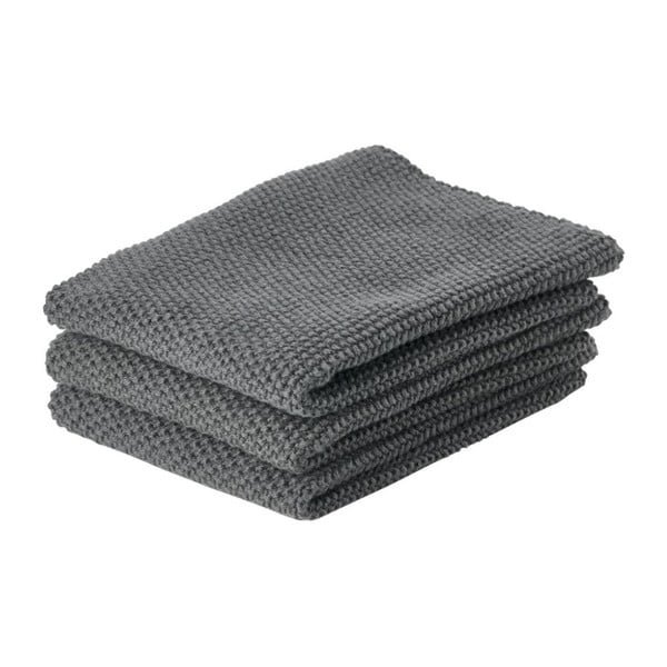 Set 3 prosoape bucătărie din bumbac Zone Garro, 27 x 27 cm, gri antracit